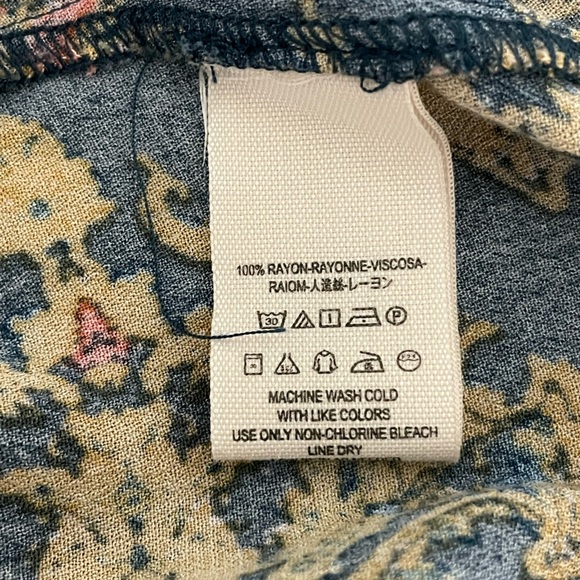 FREE PEOPLE Magic Mystery Blue Gold Coral Print Retro Bell Sleeve Tunic Mini - Picture 11 of 11